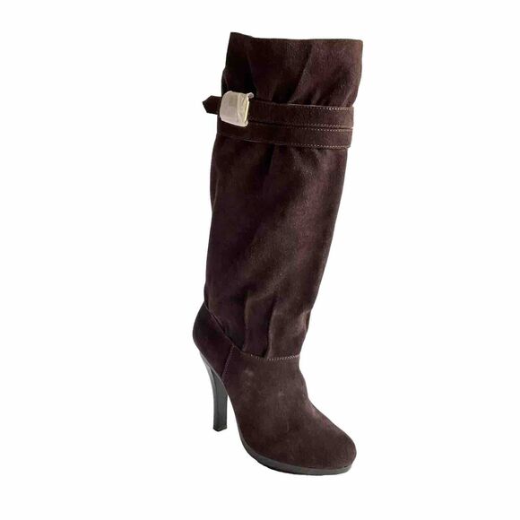 Michael Kors Boots Women 8M Brown Suede Kincade Knee High Slouchy Platform Heels - Picture 1 of 12